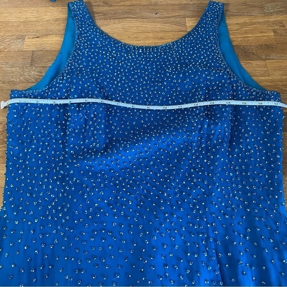 Blue Silk Gala Formal Dress Shimmering Sequins Size 10 - Picture 6 of 11
